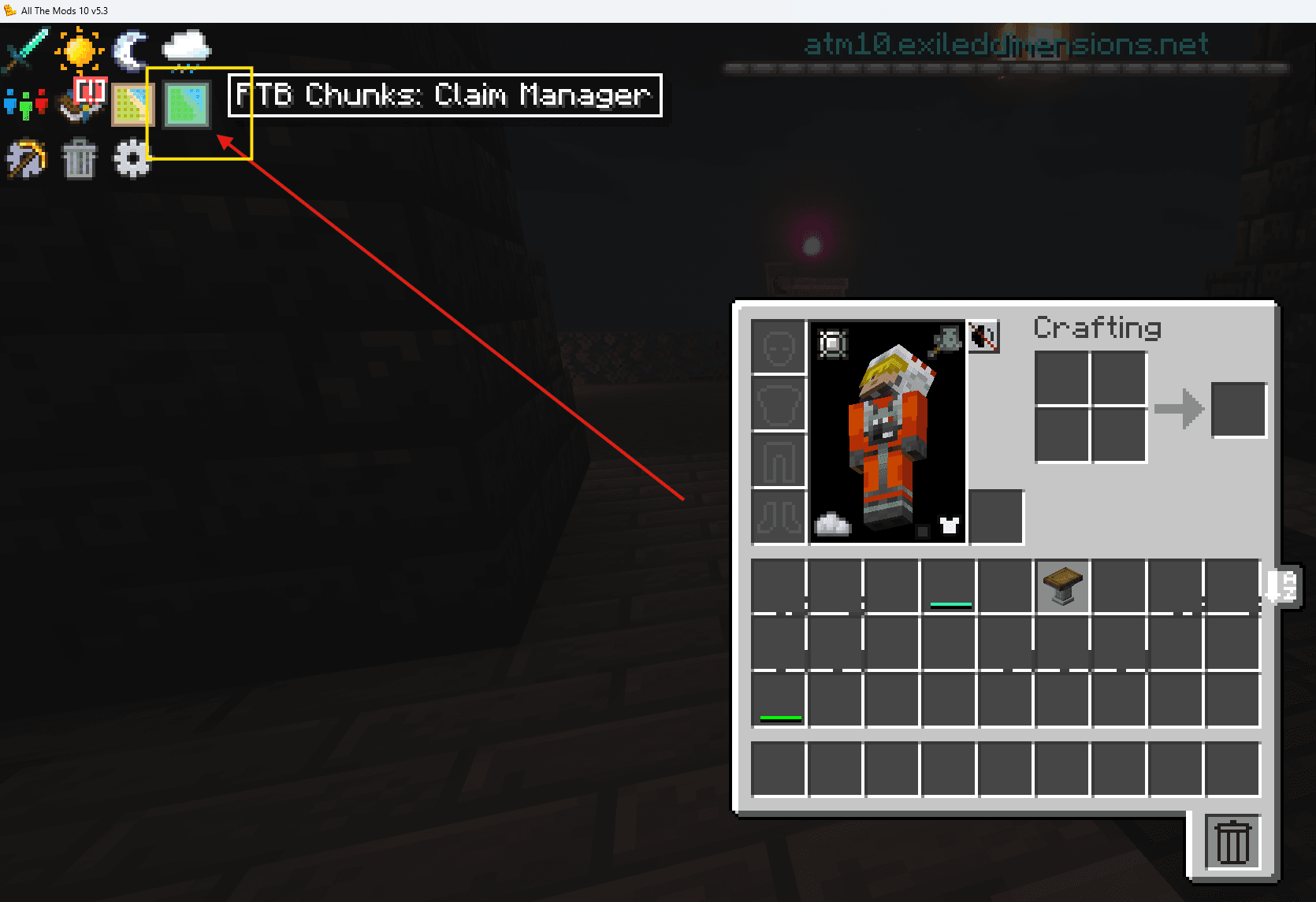 Screenshot showing the FTB Chunks map view in ATM10