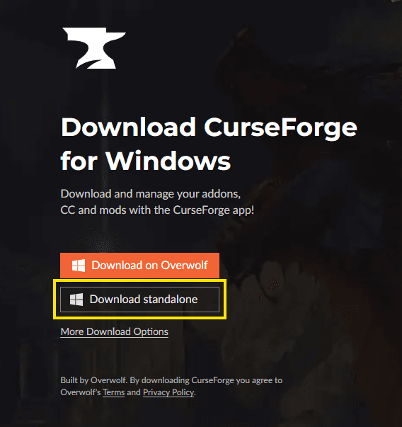 Screenshot of the CurseForge download page